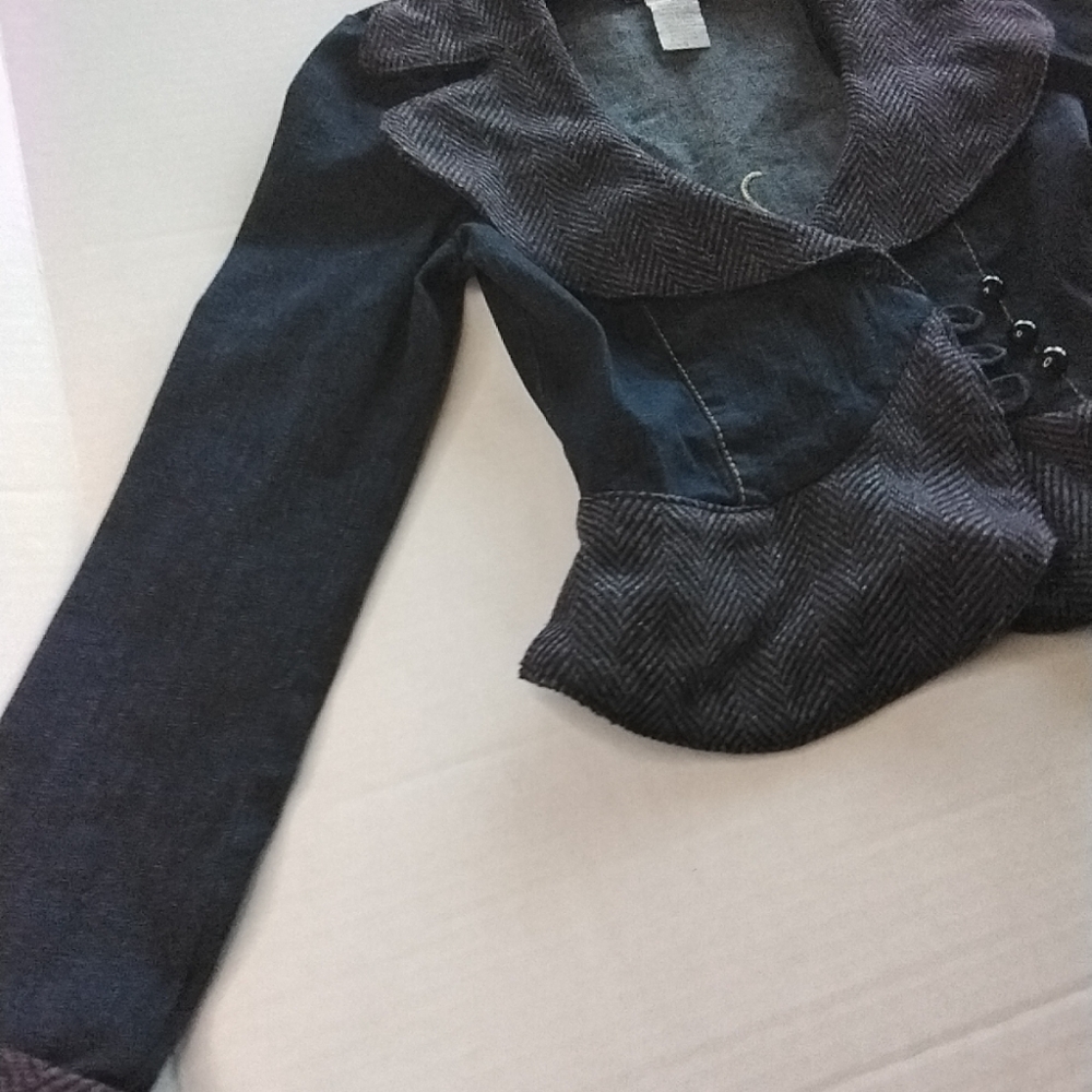 Baby Phat Y2K Vintage Denim Tweed Peplum Blazer Cropped Jacket Size Small. - Picture 5 of 13